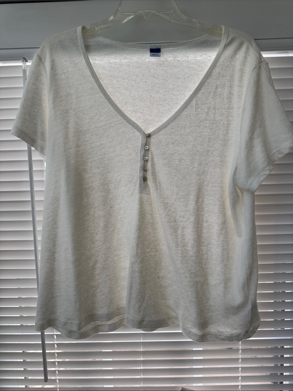 White Short Sleeve V-Neck Button Front Tee
